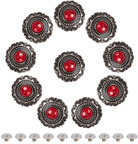 GORGECRAFT 1 Caja de 10 Juegos de Botones Traseros de Tornillo, Botones de Metal Turquesa Sintético Rojo, Hebilla Decorativa de Girasol con Tornillos Traseros, Hebilla de Repuesto de Flor Vintage