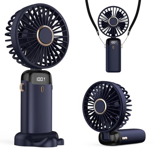 Refluxe Ventilatore Portatile, Fan USB 4200mAh con Display LED, 3-in-1 Mano/Collo/Da Scrivania, Regolabile a 90° e Pieghevole, per Ufficio, Camera, Viaggi e Regali Estivi (Blu)