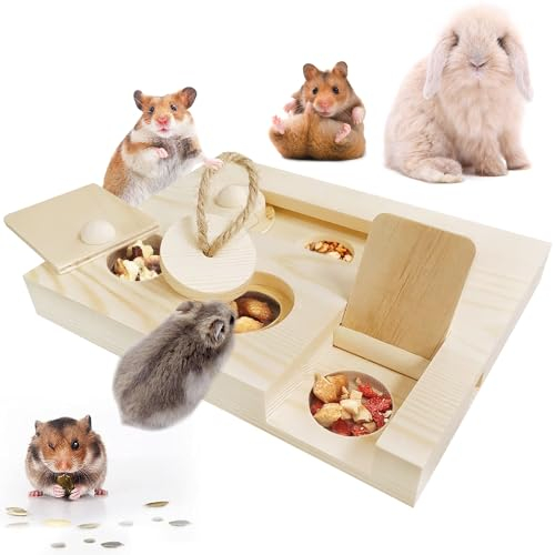 Dbuwqips Hamster Spielzeug Kaninchen Spielzeug Hamster Zubehör Meerschweinchen Spielzeug Kleintierspielzeug 6-in-1 Holzspielzeug zur Futtersuche für Meerschweinchen Kaninchen Chinchillas Hamster