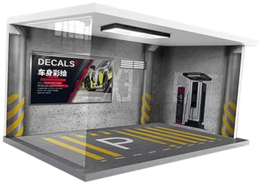 EHJRE Vitrine de Voiture Miniature 1/18 avec Éclairage, Scène de Parking en PVC et Acrylique, Protection et Mise en Valeur des Modèles pour Collectionneurs de Véhicules, Gris