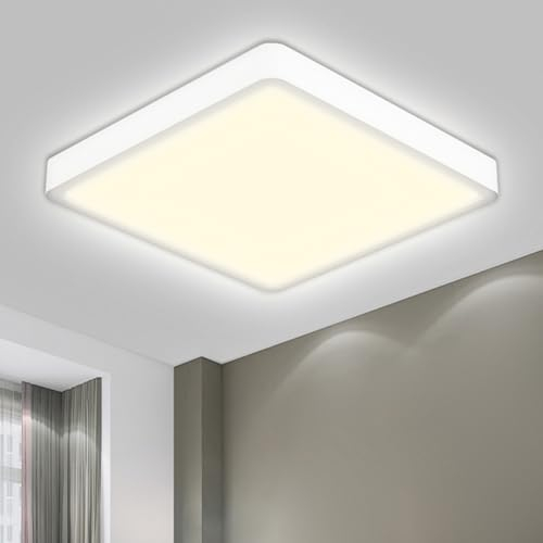 LQWELL® Plafoniera Lampada da soffitto a LED, IP44 Lampada da bagno impermeabile Quadrata piatta 18W 4000K 1600LM Sottile per soggiorno Bagno Camera da letto Cucina Seminterrato Ufficio, 220 * 24mm