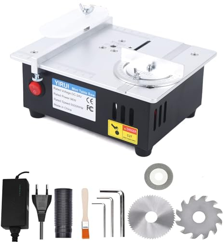 Mini sierra circular de mesa multifunción de precisión, 7 velocidades, fuente de alimentación ajustable con 3 cuchillas de 0,1 a 15 mm, altura ajustable para manualidades, bricolaje, madera hecha a