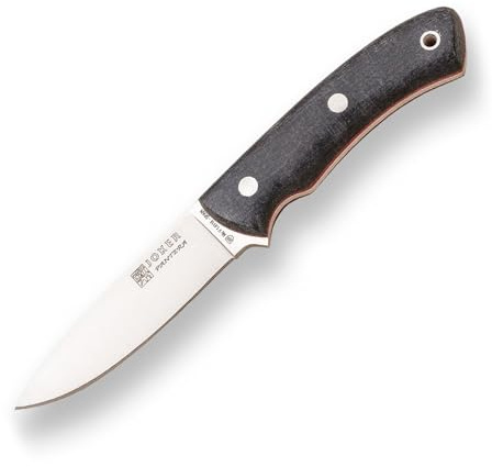 joker Coltello da sopravvivenza CM17, manico in micarta di juta nero, lama di 9,5 cm, con fodero in cuoio, Strumento per la pesca, caccia, campeggio e trekking