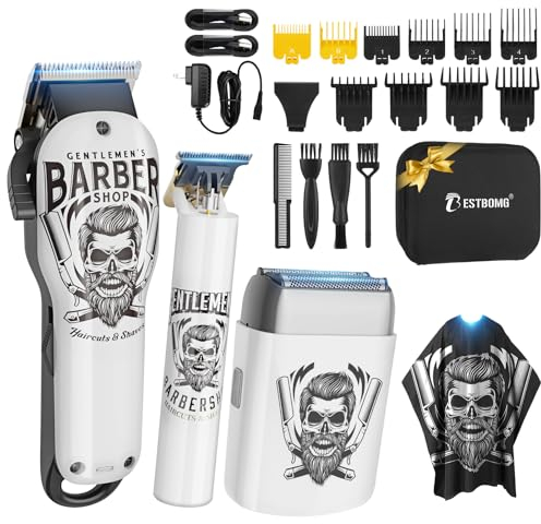 BESTBOMG Haarschneidemaschine Profi Haarschneider Herren Elektrorasierer, Haartrimmer Bartschneider Barttrimmer Präzisionstrimmer Langhaarschneider Folienrasierer Männer (White)