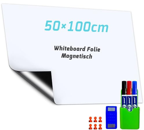 SAMNISOO Whiteboard Magnetisch Folie, Magnetfolie Weiß Abwischbare, Magnettafel Selbstklebend, Umweltfreundliches PET-Material, magnetische Adsorption, für Schule/Büro/Haus (Zentimeter, 50x100)