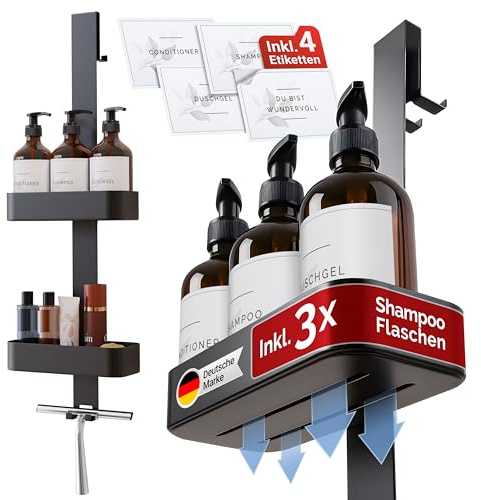 QOSI® Duschablage zum Hängen inkl. 3 Shampoo Flaschen | Dusch Ablage aus rostfreiem Edelstahl | Duschkorb zum hängen für dein Spa-Feeling im eigenen Bad | Duschregal ohne bohren | Shower Shelf