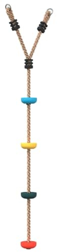** vidaXL Multicolour Disc Rope Swing - Kids Outdoor Climbing Toy with 4 Treads, Sturdy Multi-Layer PE Rope and Metal Mounting Rings, 140cm Height, 50kg Max Load