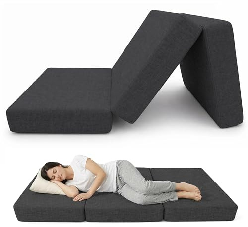 POKAR Colchón Plegable de 3 Piezas 140x195x15 cm | Colchón de Espuma Extra Grueso | Cama de Invitados y Camping | Colchoneta de Viaje, Funda Extraíble | Certificado Oeko-Tex Antracita