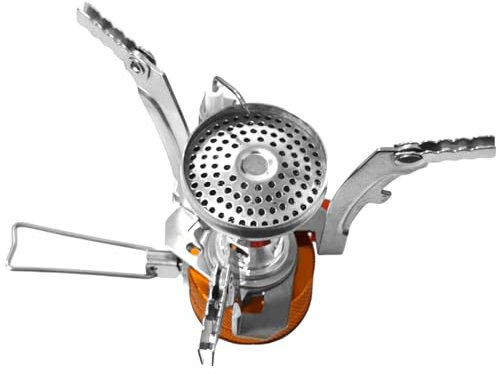 Alriedy Mini réchaud à gaz de camping compact et ultra léger avec allumage piézoélectrique 3000 W, réchaud à gaz pliable, idéal pour les voyages, les randonnées, les pique-niques et le camping (26 g)
