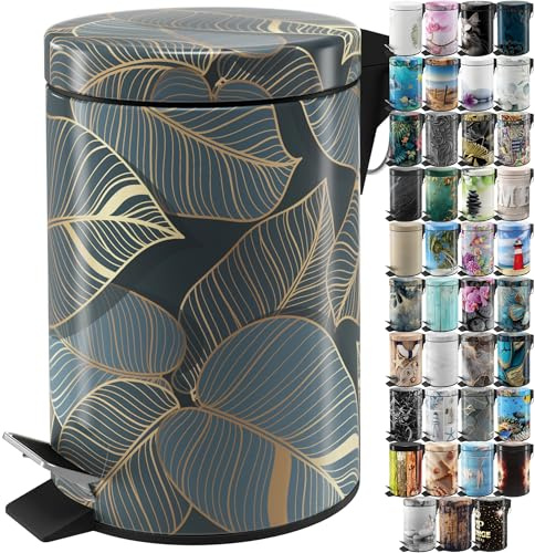 Sanilo Poubelle de Salle de Bain 3L avec système d’abaissement automatique, Nombreuses nouvelles Poubelles à Cosmétiques au choix, Poubelle avec seau intérieur (Monstera)