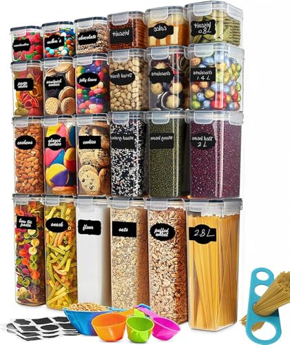 Goldeluxe Contenitori per alimenti capienti da 42 litri con coperchi ermetici, set di organizzatori da cucina, senza BPA, trasparenti, 24 pezzi