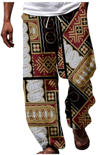 Generisch Pantalon de jogging moderne pour homme - Dashiki africain - Style traditionnel - Décontracté - Pour l'été - Hawaï - Vacances - Ankara - Plage - Pantalon floral - Pantalon de loisirs, Noir