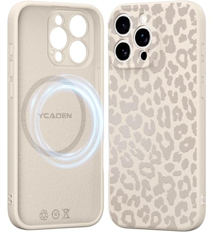 Saqmkil Mobiltelefonskal magnetiskt för iPhone 15 Pro Max 6,7 tum fodral, estetiskt mönster, leopard flickfodral kompatibelt med MagSafe, mjuk flytande silikon, TPU-stötsäker, reptåligt skyddshölje