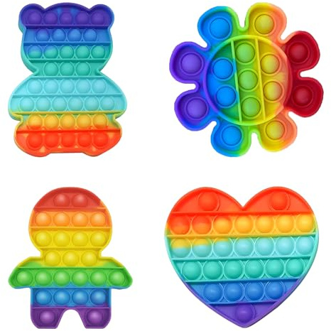4 Pack Plopper Spielzeug, Push Spiel, Po-Pit Fidget Toy , Anti-Stress Spielzeugs für Kinder und Erwachsene, Silikon Fidget Toys für Reisen und Familien Spiele