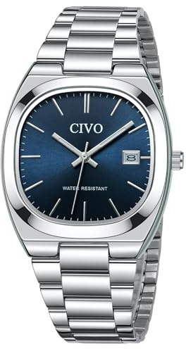 CIVO Uhren Herren Edelstahl Armbanduhr: Casual Analog Quarz Herren Uhr mit Leuchtend Datum - Business Wasserdicht Silber Blau Uhren für Männer