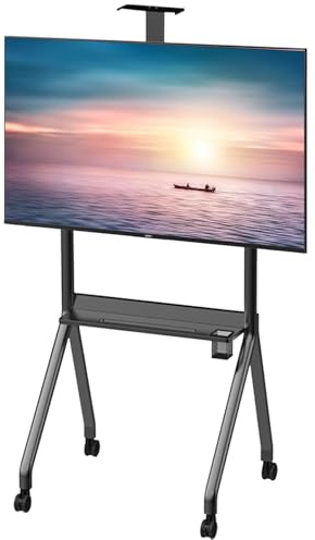 Mobil TV-vagn för 42 till 120 tums skärmar upp till 114 kg/147 kg, LCD LED OLED 4K Smarta platta och böjda paneler, rullstativ med hyllplan, låsbara hjul, för kontor, utställningshall Black-55-120inch