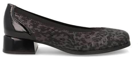 PITILLOS - Zapato de salón,Mercedita con tacón bajo,Piel y Tela,Sencillo,manoletina,Charol,Brillo para: Mujer Color: Negro Talla:39
