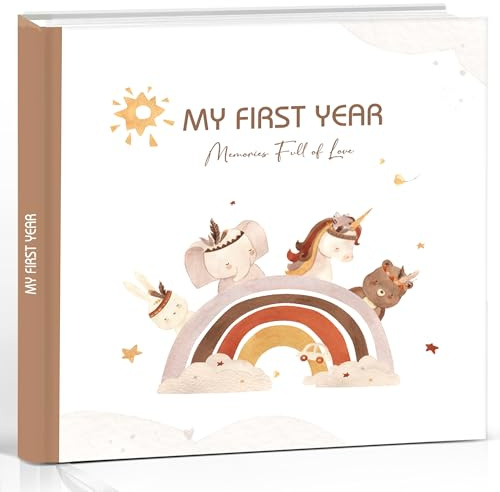 Hyggartn Baby Memory Book & Photo Album “My First Year” – First Year Keepsake for Photos & Milestones, with Stickers, 84 Pages (21 × 21 cm)
