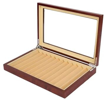 Lack trä reservoarpenna display organiserare box samlare 12/23/34/78 spår (mörkröd-12 pennor)