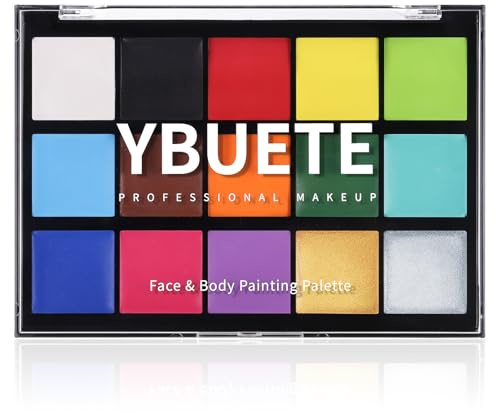 YBUETE 15 Colors Face Body Painting Palette, Washable Oil Based Face Paint for Women, Adults, Professional Makeup for SFX Costume Makeup, Halloween Cosplay Parties, Festival Decorations (1.32 oz)
