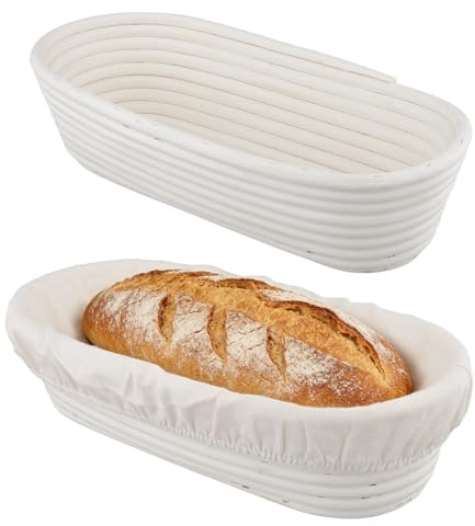 YIXNSW 2 cestini di lievitazione ovali, 35 x 15 x 8 cm, per pane con inserto in lino, cestino per il pane per la cottura