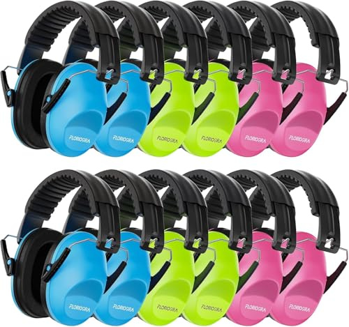 Floriogra 12 Paquets Casque Anti Bruit Enfant SNR 28dB pour Autisme | Facilement Réglable Pliable Cache-Oreilles pour Dormir étudier pour l’Autisme Feux d’Artifice Concert Bandeau