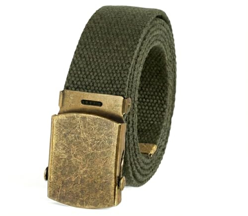 BC Belts Canvas Web Belt Military Style with Antique Brass Buckle and Tip 50 Long (Olive)
