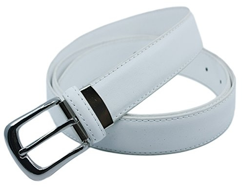 YEHMAN Ceinture classique 3 cm en croûte de cuir de vachette ajustable boucle argenté (Blanc)