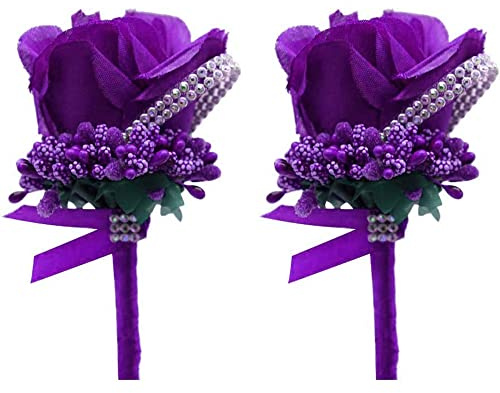 shiwaki 2pcs Artificial flower Men Boutonniere Handmade Silk rose Men Corsage for prom Wedding Party Wedding supplies decoration (light purple)