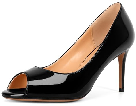 Elashe Escarpins Femme Talon Haut - 8CM Escarpins Peep Toe - Escarpins Femms Bout Ouvert Talon de Soirée Mariage TNoirEU38