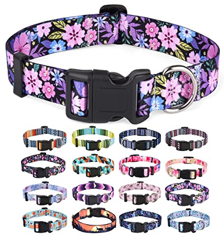 Mihqy Dog Collar for Large Dogs, Fashion Design, Floral Pink,L | Neck Fit 14.9-24.8, Multiple Patterns, 4 Sizes for Small Medium Large Dogs, Comfortable for Walks and Outdoor Hikes