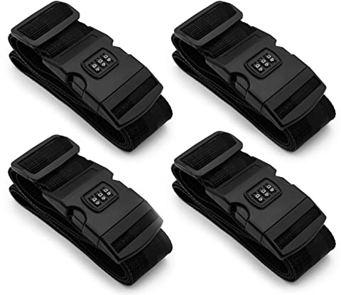 MyGadget 4X Sangles Valise avec Boucle à dégagement Rapide - 100 cm à 180 cm - Ceintures de Voyage réglables avec Code - pour Bagages, Sacs, sacoches - Noir