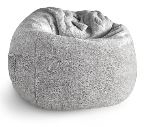 Aiire Puff Salon Moderno XXL - Puf con Relleno Incluido para Decoracion Habitacion Juvenil - Bean Bag Chair Infantil Gigante - Puffs Infantiles Grandes - Borreguito Gris