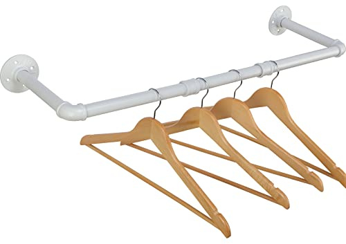Tubos de barra para colgar ropa, 70 cm, montaje en pared, extraíble, de metal en diseño industrial, fijado a la pared para perchas, 20 cm, soporta 50 kg