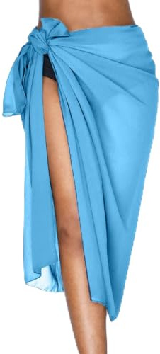 UMIPUBO Beach Sarong for Women Swimwear Bikini Cover Up Chiffon Wrap Sarongs Beach Pareo Long Skirts Dress Elegant Summer Swimsuit Cover-ups Scarf Shawl Beachwear(Blue, One Size)