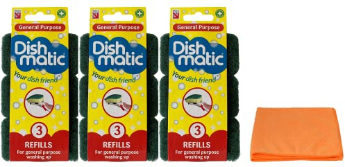 Dishmatic Lot de 9 recharges de brosses à vaisselle à remplir – Recharges de brosses à usage général – avec chiffon de nettoyage en microfibre ultra absorbant