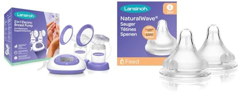 Lansinoh Bröstpump, Vit & Lansinoh Naturalwave 75150 Flasknappar, Genomskinlig, 2 st