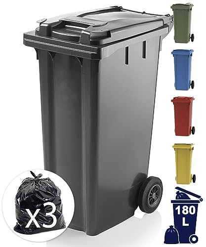 EXPRESS WHEELIE BINS - Outdoor Wheelie Bin for Recycle Trash and Rubbish 80L, 240L to 360 Litre Council Sizes & Colour Options Black/Grey, Blue & Green with Rubber Wheels (180 Litre, Grey/Black)