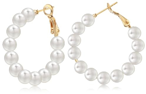 Boucles D'oreilles Créoles en Perles pour Femmes - Petites Rondes 3cm Hypoallergéniques - Bijoux Cadeaux pour Femmes et Filles