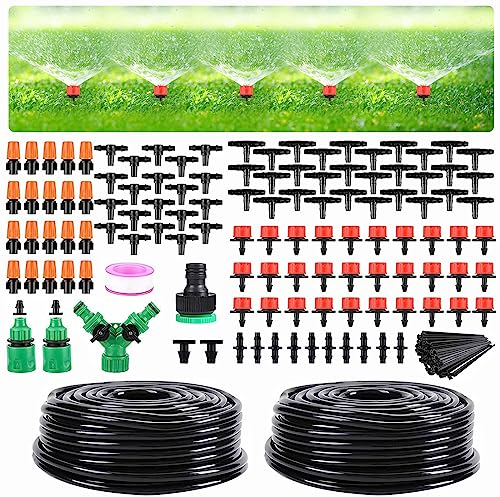 DUCHIFAD Garten Tropfbewässerung Kit,98FT/50M Gewächshaus Micro automatische Tropfbewässerung System Kit Blank Verteilung Schlauch Schlauch Einstellbare Terrasse Misting Nozzle Emitters Sprinkler