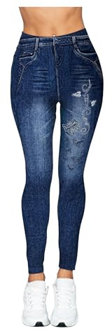 JYC CREATIVE 1 Leggin termico finto jeans da donna, pantaloni termici, elastici e confortevoli, pantaloni in pile, leggings caldi per l'inverno, abbigliamento termico femminile