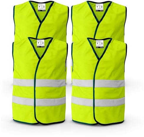 4x Warnwesten Auto 2026: Sicherheitsweste ISO20471 gelb - PKW & LKW - Reflektierende Pannen- und Unfallwesten - Autozubehör