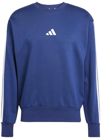 adidas Men's Essential Three Stripes Fleece Sweatshirt, dark blue/white, L