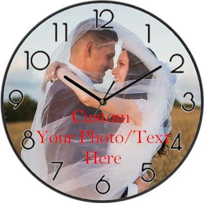 Personalised Photo Hanging Wall Clock with Picture, Custom Round Clocks for Wall, Customizable Wall Clock with Photo/Text for Kitchen Bathroom Bedroom Living Rooms Decoration