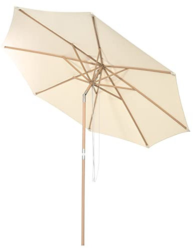 COSTWAY Sonnenschirm 300 cm, Gartenschirm aus Holz, beidseitig um 30° knickbar, Balkonschirm, Terrassenschirm, Marktschirm für Garten, Balkon, Terrasse (Beige)