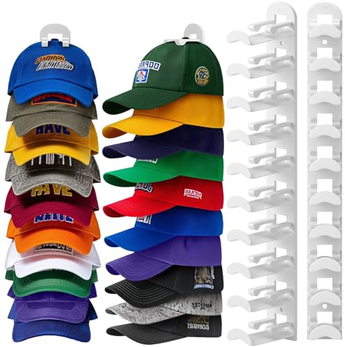 Jcocylse Kappenhalter - Wandhalterung für Caps & Hüte | Stabile Cap Halterung Wand | Praktische Hutablage mit Haken | Cap Organizer für Mützen, Basecaps Typ B (Weiß)