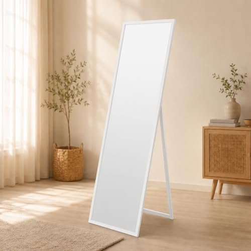 CLAMARO 'Vision' Ganzkörperspiegel/Standspiegel 140 x 40 cm mit Echtglas Spiegel, MDF Rahmen und Ständer, Spiegelneigung einstellbar, freistehend oder zur Wandmontage - Rahmen: Weiß matt