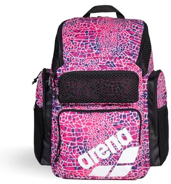 Arena One Go Backpack Swimmers Athletes Sports Gym Rucksack Multisport Daypack Large Size Training Gear Equipment Swim Bag for Men and Women, 45 Liters, Snakeskin Print Pink