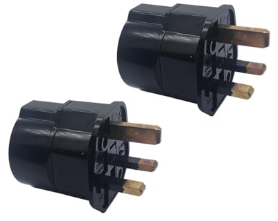 Strhowill 2 Pack Black UK 3-Pin to EU Schuko Plug Adapter