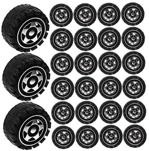 ifundom 50 Pezzi Ruote per Giocattoli Auto in Plastica Nera 31,5mm per Modellini e Macchinine DIY Kit Educativo per Compleanni e Lavoretti Creativi Bambini